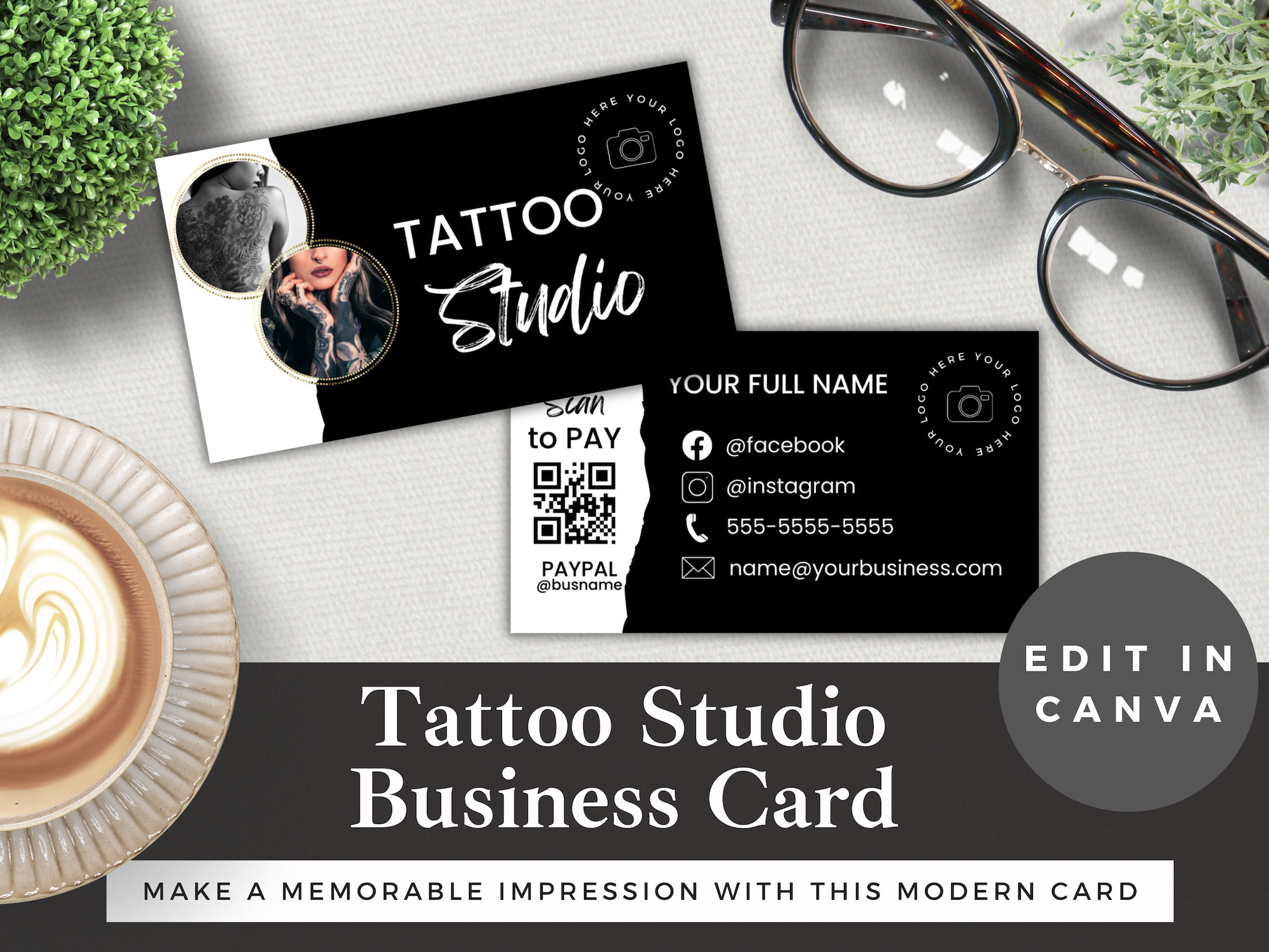 tattoo-studio-business-card-template-editable-edit-in-canva-instant-download-luxury-tattoo-shop-diy-cards-black-white-design-etsy