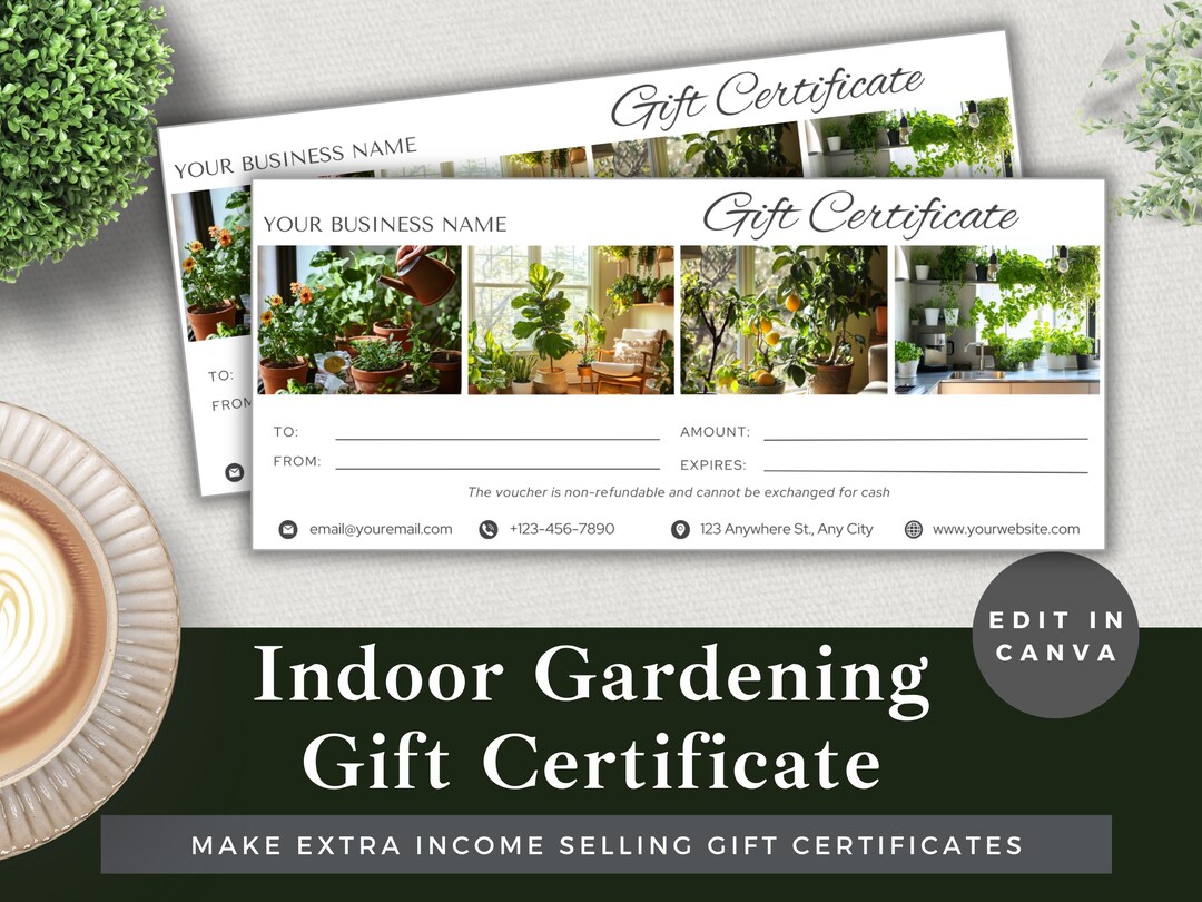 Editable Indoor Gardening Gift Certificate Canva Template (digital ...