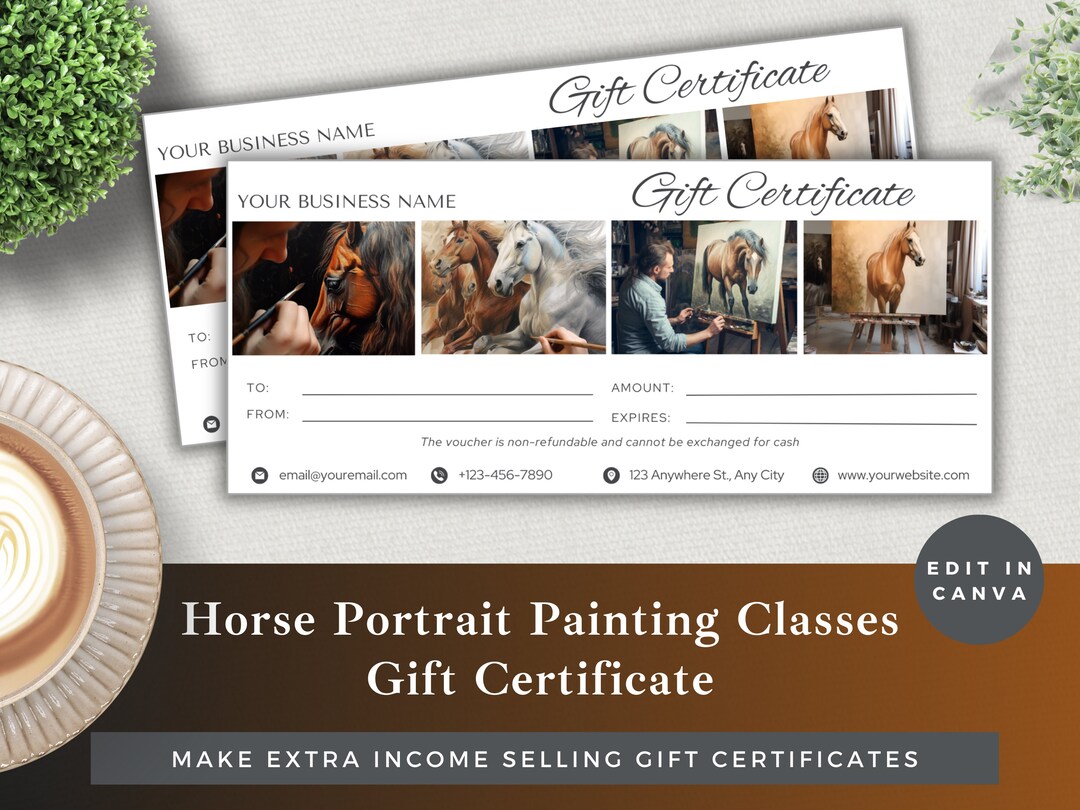 Editable Gift Certificate Horse Portrait Painting Classes | Edit ...