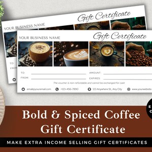 Cadeaubon voor gewaagde koffie | Tegoedbon voor gekruide latte | Café-cadeaubon | Bewerkbare canvassjabloon | Direct downloaden | Eigen branding toevoegen