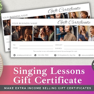 Buono regalo modificabile Lezioni di canto / Modifica modello in Canva / Download istantaneo / Voucher cliente per piccole imprese / Coaching vocale