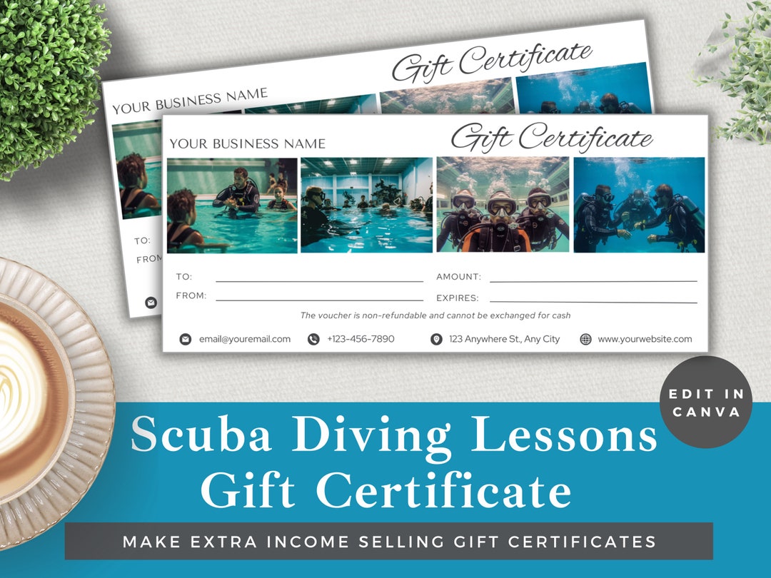 Editable Gift Certificate Scuba Diving Lessons Edit Template Etsy