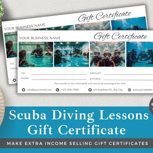 Scuba Diving Lessons Gift Certificate Template: Editable Canva Design (Instant Download)
