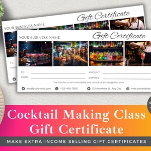 Certificato regalo modificabile Lezione di preparazione di cocktail / Modello Canva / Download istantaneo / Buono regalo cliente bar di lusso / Coupon lezione per bevande