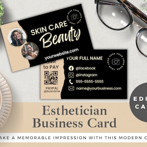 Editable Esthetician Business Card Template | Edit in Canva | Instant Download | Luxury Skin Care Salon DIY Cards | Beige & White Design