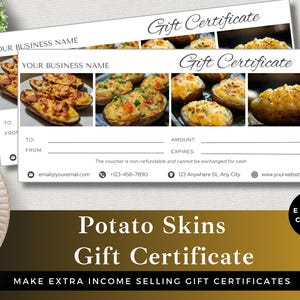 Certificado de regalo de cáscaras de papa: obsequio para restaurantes, obsequio exclusivo para amantes de la comida, pequeñas empresas, vale personalizable: acceso instantáneo