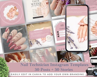 Instagram-sjablonen voor nagelstylisten: bundel met bewerkbare berichten en verhalen
