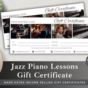 Bearbeitbarer Geschenkgutschein Jazz Klavierunterricht | Vorlage in Canva bearbeiten | Sofort Download | Small Business Gutschein | Musikkurs Coupon