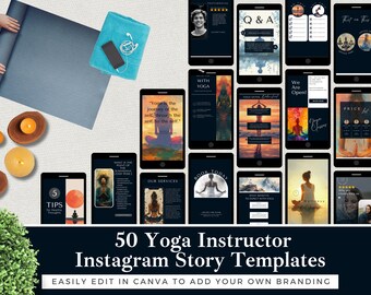 Yoga Instructor Instagram Story Templates: 50 Canva Designs (Instant Download)