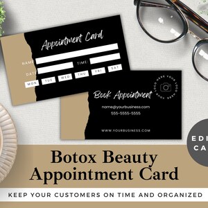 Botox Appointment Card Template: Dark Gold & White Design (Canva Editable, Instant Download)