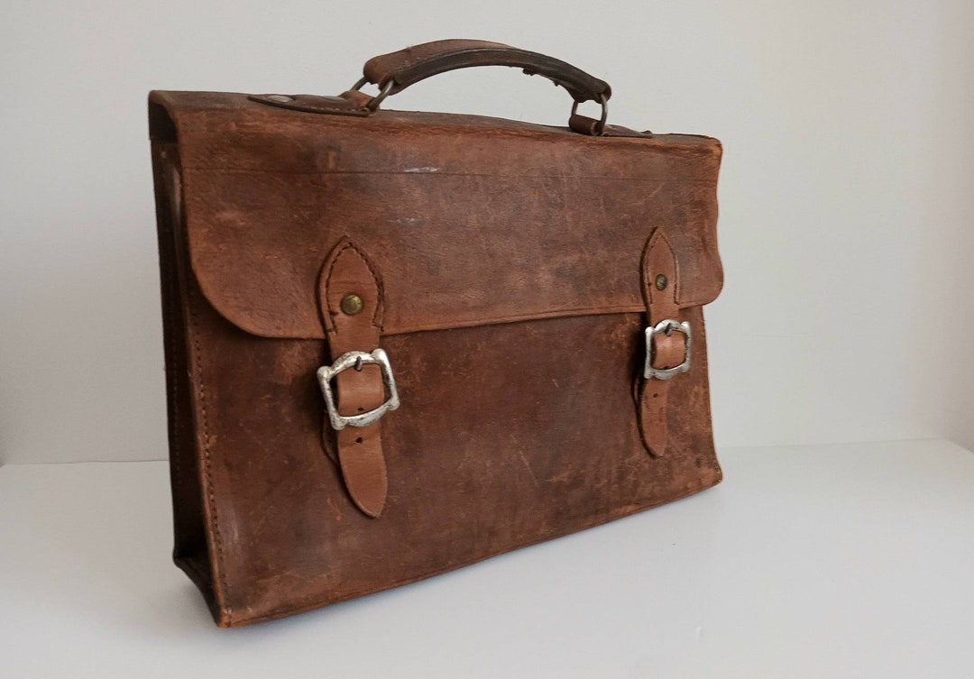Vintage French Briefcase From All Real Thick Real Leather Etsy