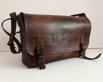 sac messager vintage des PTT français | Sac en cuir de facteur français | Sac messager en cuir véritable