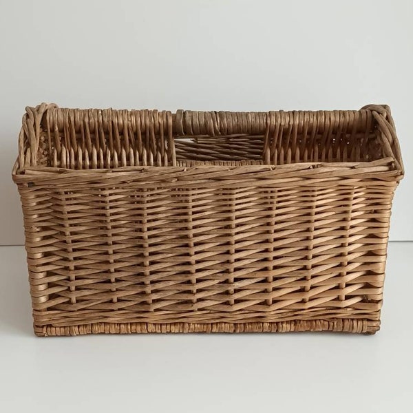 Large Vintage French rattan Basket with 2 compartment, Gardening basket, storage basket, Christmas homedecor, shopping basket