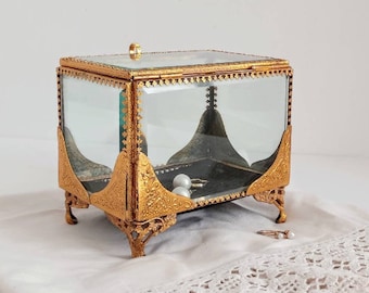 Stunning Antique Napoleon III Large Bride jewellery box | Bevelled glass jewellery gilded casket Bride gift Wedding Gift | jewellery display