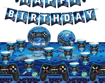 Juego de vajilla para fiesta de cumpleaños de gamer, 52 piezas.