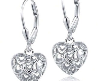 Hollow Heart Earrings, S925 Sterling Silver, Gifts for Her