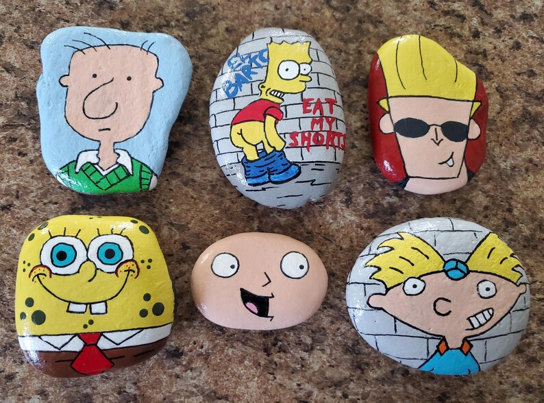 Hand Painted Cartoon Rocks 6 Piece Set 1 - Etsy