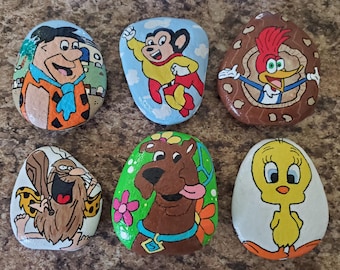 Hand Painted Cartoon Rocks 6 Piece Set 1 - Etsy
