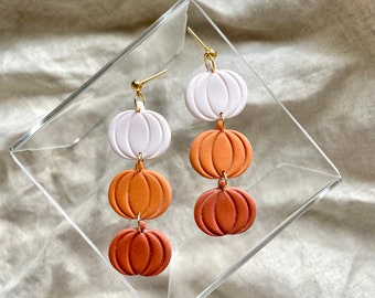 Halloween  || Pumpkin Trio || Orange || Polymer Clay Earrings || Lightweight || Nickel Free || Handmade || Gold Plated