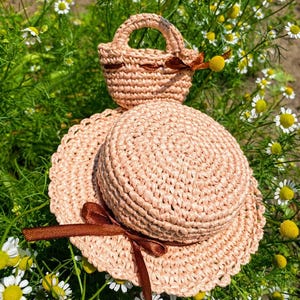 Conjunto de verano hecho a mano para Blythe: sombrero de paja y minibolso / Accesorios para muñecas a escala 1/6