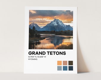 Affiche du parc national de Grand Tetons en téléchargement numérique | Échantillons d'oeuvres d'art pour décoration murale Montagnes minimalistes modernes de National Park