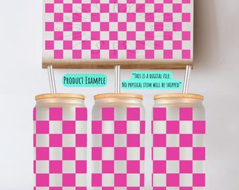 Pink Checkered 16oz Can Wrap, UVDTF Sublimation Design (Digital Download)