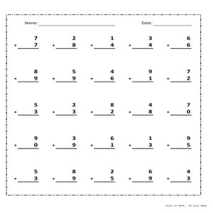 Single Digit Math Facts Handout Generator (0-9)