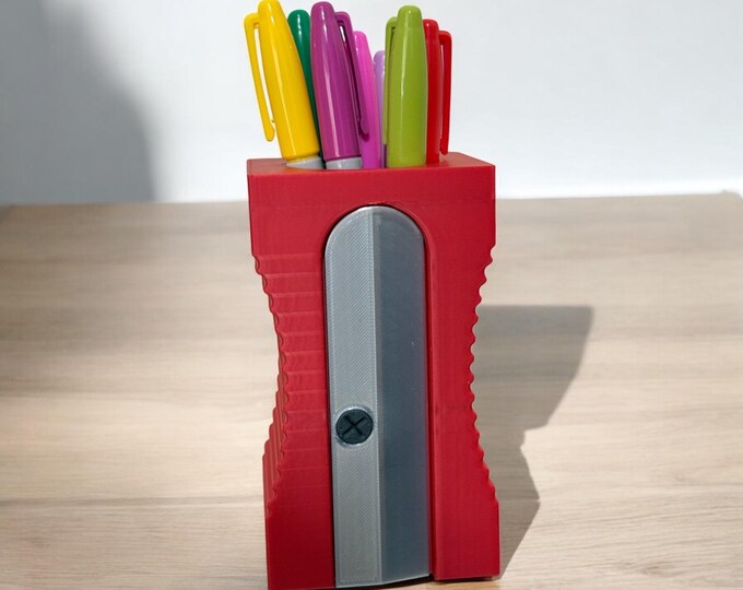 Pen holder, Pen pot that looks like a big pencil sharpener, bright and colourful, ideal teachers gift