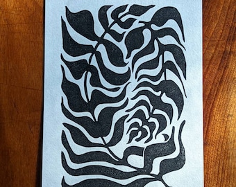 Ferns, block print on paper, signed and dated open edition