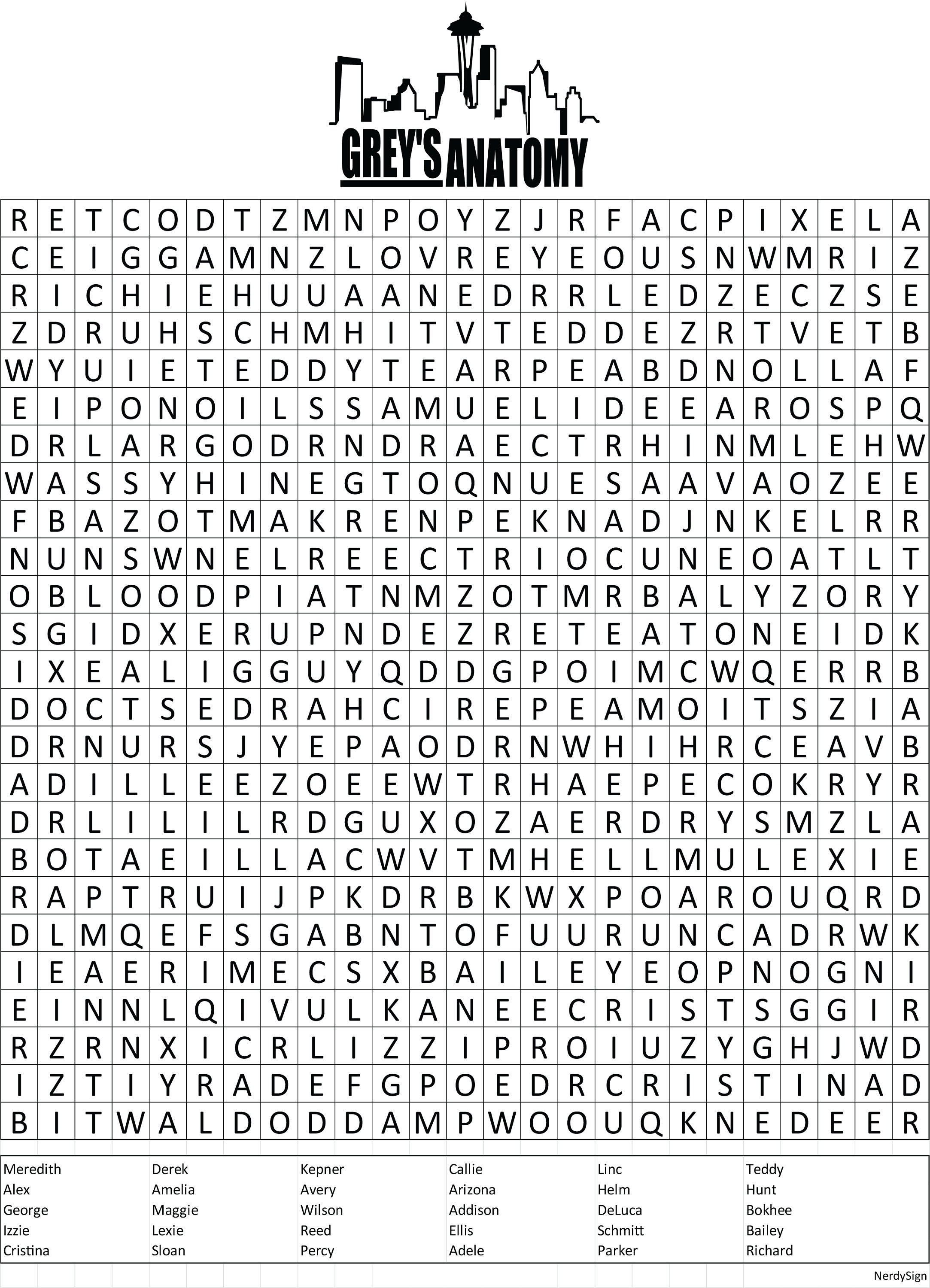 Grey's Anatomy Word Search, Meredith and Derek Search and Find - Etsy