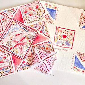 Monedero victoriano con diseño de rompecabezas y colorido amor de illustrons - Plantilla de monedero con diseño de rompecabezas - Descarga instantánea - Tarjeta de regalo de San Valentín - Plantilla de tarjeta de amor