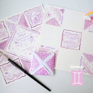 Gémeaux Signe Astro  "Puzzle Purse" par illustrons (Version digitale) - Téléchargement instantané - Carte victorienne pliée - Aquarelle