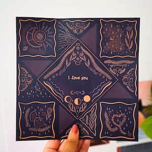 Love Night puzzel portemonnee door illustrons sjabloon (digitale versie) - instant download - Victoriaanse liefdeskaart - digitale afbeelding liefdeskaart