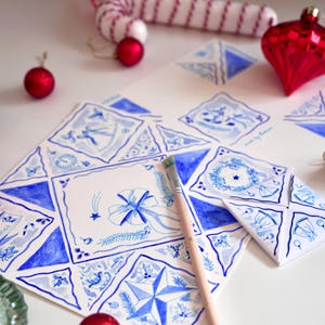 Modelo de bolsa de quebra-cabeça de Natal por illustrons (versão digital) - download instantâneo - cartão de Natal vitoriano - cartão de Feliz Natal em aquarela