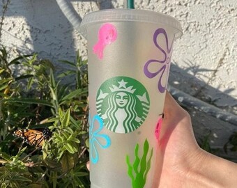 Personalized Spongebob Starbucks Cup jelly fish, seaweed, flowers