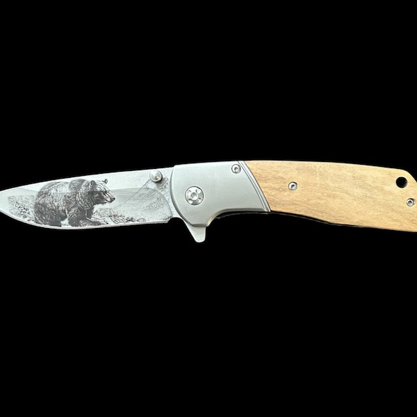 3D Printed Bear Knife, Stainless Steel/Wood, Laser Safe, Glowforge