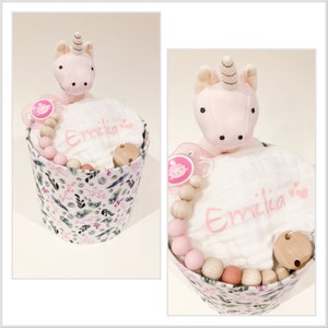 Tort pieluszkowy dla dziewczynek | Księżniczka Jednorożca | Baby shower, prezent na narodziny dziecka, dla rodziców
