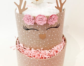 Windeltorte Mädchen | Reh | rosa pink | Babyparty, Geschenk zur Geburt