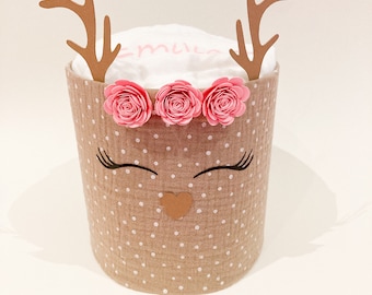 Windeltorte Mädchen | Reh | personalisiert mit Namen | rosa | Babyparty Geschenk zur Geburt