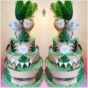 Tort pieluszkowy Safari Jungle | Dziewczynki Chłopcy | Baby shower, prezent na narodziny dziecka, prezent dla dziecka, impreza z okazji ujawnienia płci dziecka