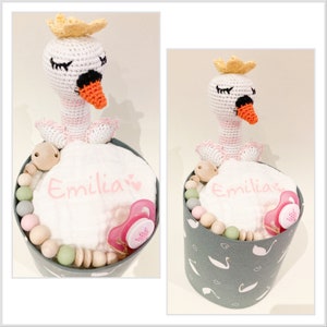 Tort pieluszkowy dla dziewczynek | Łabędź | Baby shower, prezent na narodziny dziecka, dla rodziców