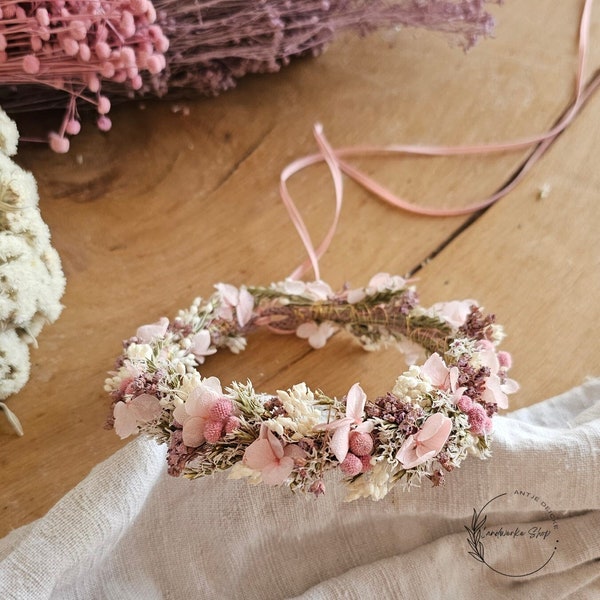 Haarkranz aus Trockenblumen in rosa-lila-weiß / Kopfkranz - Brautschmuck - Kopfschmuck - Kommunion -  Brautjungfern - JGA