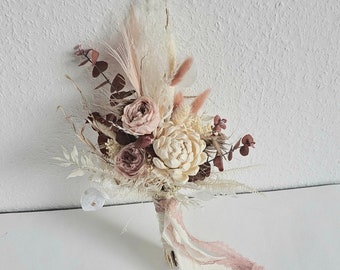 Bridal bouquet in old pink-cream / dried flower bouquet / wedding bouquet / wedding accessories / groom's pin / bride's hair wreath