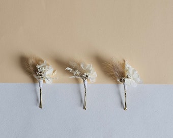Haarnadeln aus echten Trockenblumen in creme-natur für Hochzeit / Brautschmuck - Brautfrisur - Blumenmädchen - Haarschmuck - Brautjungfern