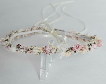 Delicate hair wreath in cream-light pink made of dried flowers / head wreath - bridal jewellery - head jewellery - communion - bridesmaids - hair accessories