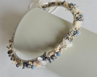 Delicate hair wreath in cream-blue-grey made of dried flowers / head wreath - bridal jewellery - head jewellery - communion - bridesmaids - hair accessories