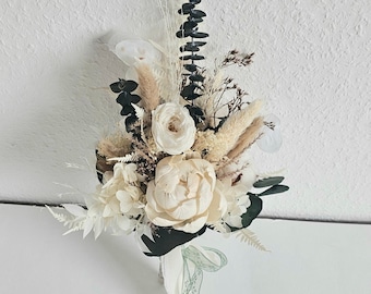 Bridal bouquet in cream with eucalyptus / dried flower bouquet / wedding bouquet / wedding accessories / groom's pin / bride's hair wreath