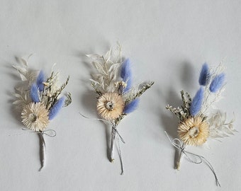 Mini dried flower bouquets white-cream-light blue available from a set of 3 / table decoration / wedding decoration / guest gift