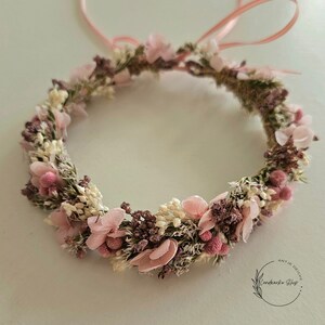 Haarkranz aus Trockenblumen in rosa-lila-weiß / Kopfkranz Brautschmuck Kopfschmuck Kommunion Brautjungfern JGA Bild 10