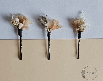 Haarnadeln aus echten Trockenblumen in creme-natur für Hochzeit / Brautschmuck - Brautfrisur - Blumenmädchen - Haarschmuck - Brautjungfern